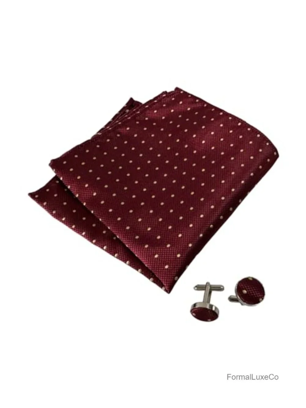 Men Polka Dots Self Tie Ascot Cravat Pocket Square Cufflinks Set Wedding Party